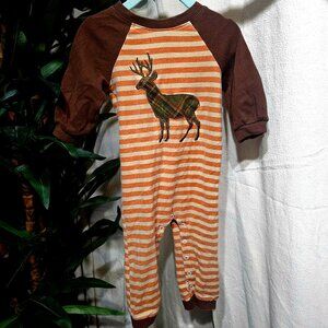 18 Month - Long Sleeve - Deer Striped Orange/Brown - Romper